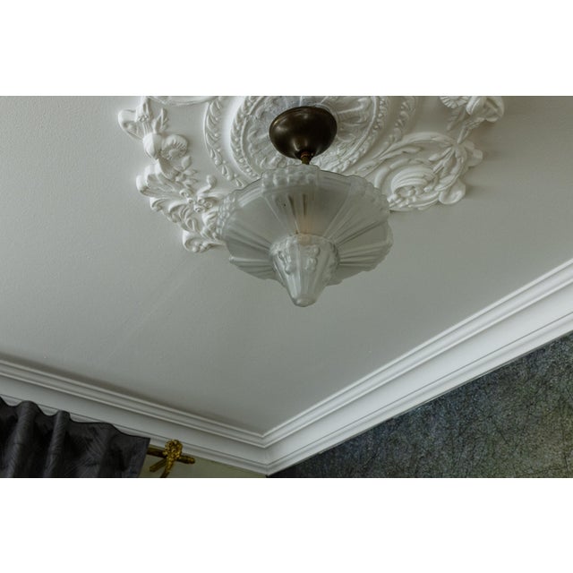 Goldenrod Art Deco French Frosted White Glass and Brass Ceiling Light, 1930s For Sale - Image 8 of 18
