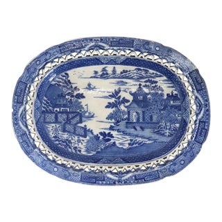 English Chinoiserie Staffordshire Transferware Pottery Bridgeless Reticulated Platter For Sale