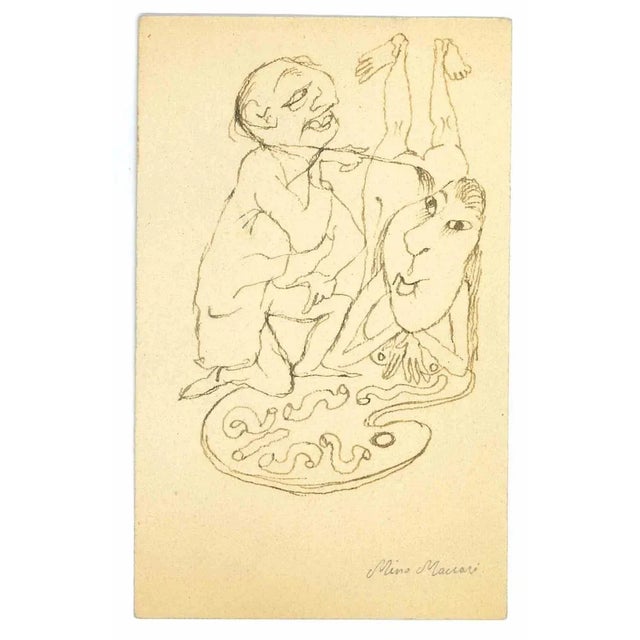 Seductive Woman is a China ink Drawing realized by Mino Maccari (1924-1989) in the 1970s. Hand-signed on the lower margin....