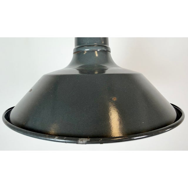Industrial French Black Enamel Factory Pendant Lamp, 1960s For Sale - Image 4 of 17