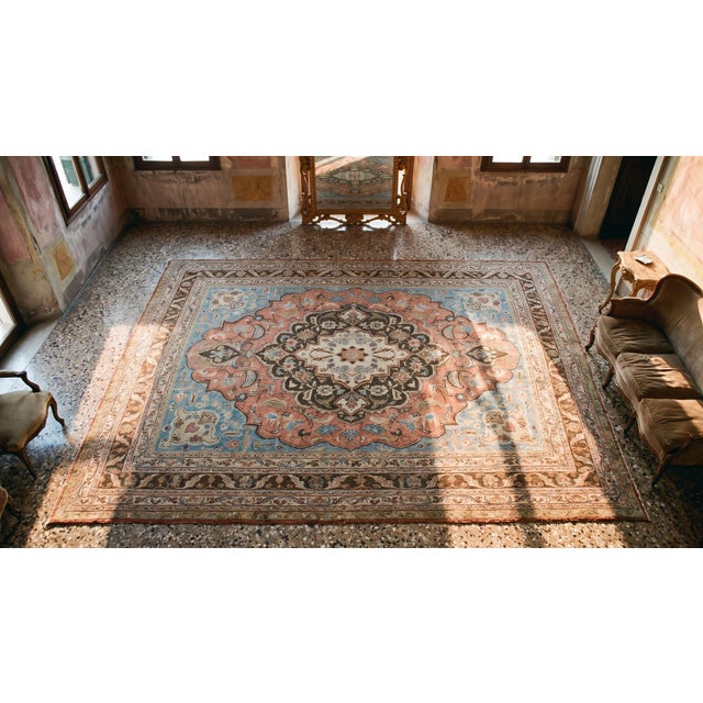 Finely Woven Traditional Neutral and Light Blue Antique Persian Khorassan Rug For Sale - Image 9 of 9