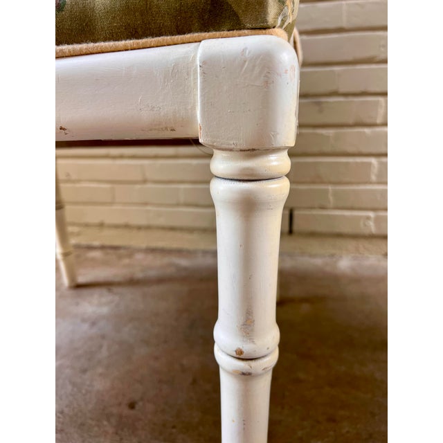 Late 20th Century Faux Bamboo and Cane Backed Armed Side / Accent Chairs in Off White With Upholstered Seat - A Pair For Sale - Image 11 of 12