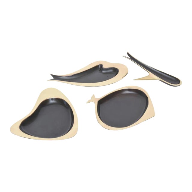 Vintage Hagenauer Biomorphic Polished Brass and Black Metal Bowls or Sculptures, Set of 4 For Sale