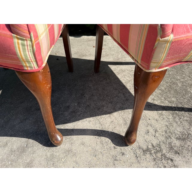 Vintage English-Style Wingback Host Dining Chairs With Cabriole Legs, Pair For Sale - Image 15 of 16