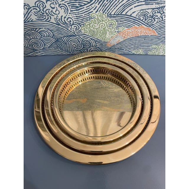Brass Vintage Brass Nesting Gallery Trays - a Set of 3 For Sale - Image 8 of 8