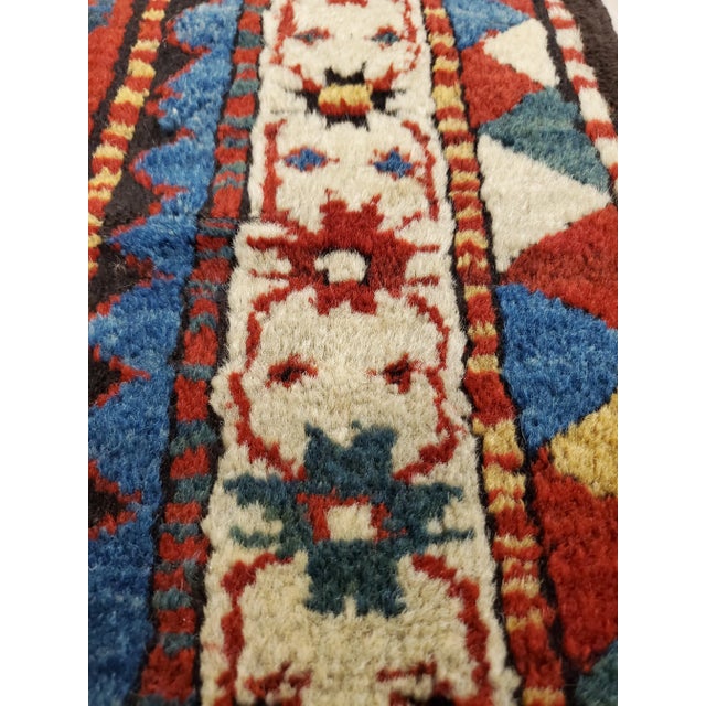 Late 19th Century Antique Kazak Handmade Wool Geometric Gold, Ivory, Navy & Light Blue Rug For Sale - Image 5 of 10