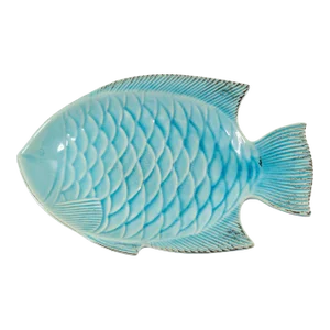 Mid-Century Contemporary Turquoise Blue Fish Shaped Art Pottery Dish