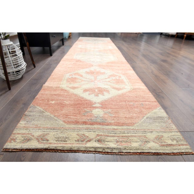 Red 1970s Vintage Handmade Wool Cotton Orange Runner Rug For Sale - Image 8 of 11