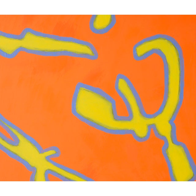 Large-scale abstract in orange of bold shapes by Bay Area artist Michael Pauker (American, b.1957). Unsigned, but was...