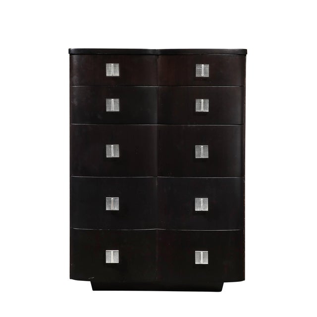 Art Deco Art Deco Ebonized Walnut High Chest With Molded Lucite Pulls For Sale - Image 3 of 12