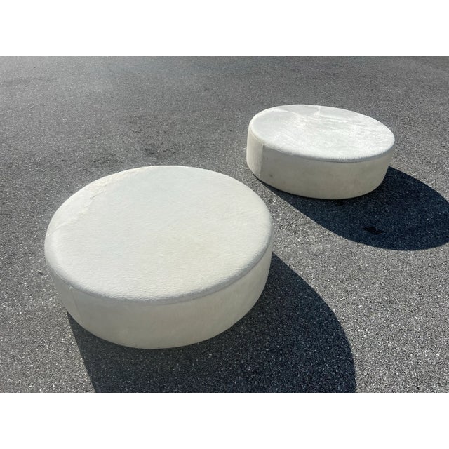 Mid 20th Century Mid-Century Modern Cowhide Round Ottoman For Sale - Image 5 of 12