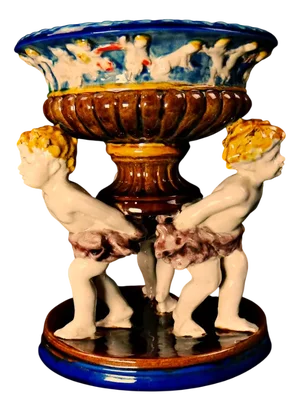 Tripod Basin in Polychrome Slip with Putti