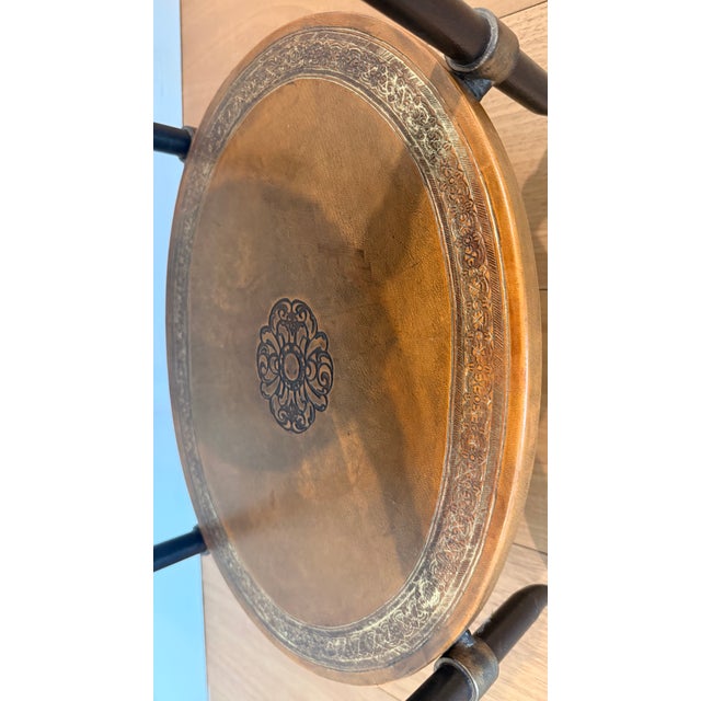 Late 20th Century Leather-Wrapped & Iron Three-Tier Oval Side Table, Made in India For Sale - Image 10 of 10