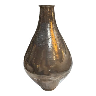 Vintage Hammered Silver Metal Vase For Sale