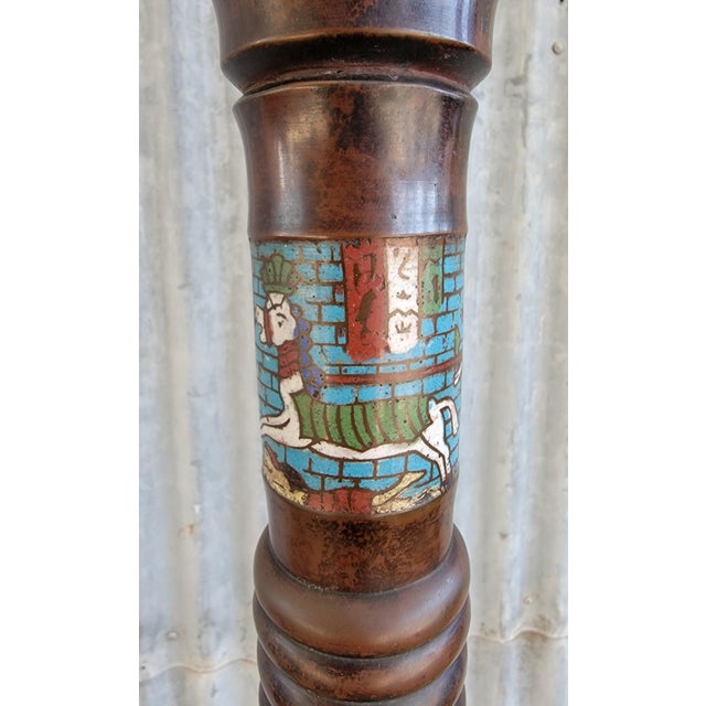 Antique Egyptian Revival Bronze Cloisonne Floor Lamp For Sale - Image 9 of 13