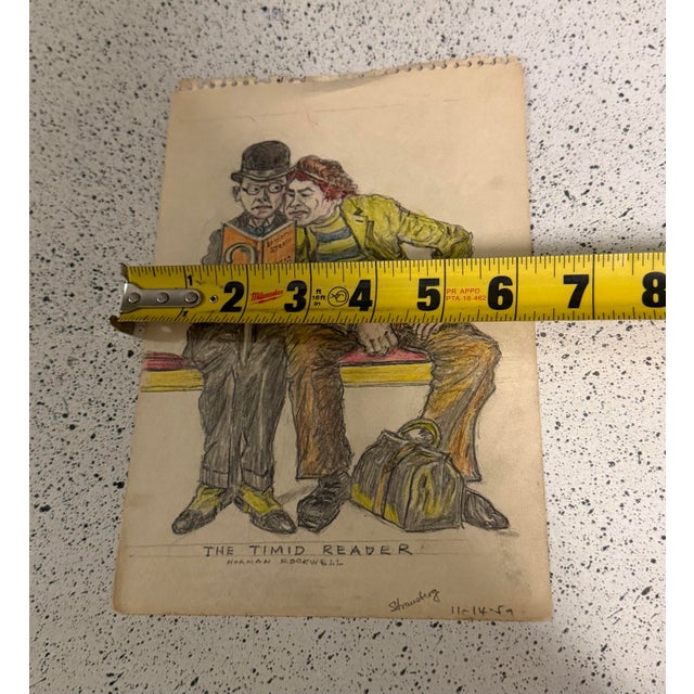 Textile The Timid Reader Hand Draw Signed Strausberg 1959 6x9 For Sale - Image 7 of 7
