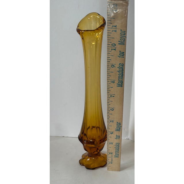 Glass Fenton Amber Glass Statement Vase, Tall Mid Century Style Sculptural Vase, Honey Tone Art Glass Decor For Sale - Image 7 of 8