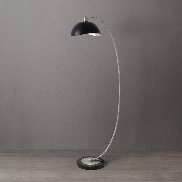 1960s Luna Bella Chairside Arc Floor Lamp - Black & Silver-Leaf Shade, Antique Nickel, Black Marble Base, Floor Dimmer For Sale - Image 5 of 12