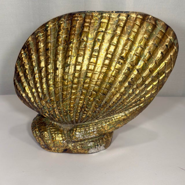 1980s Palm Beach Regency Bespoke Multilayered Gilt Ceramic Shell Vase For Sale - Image 9 of 12