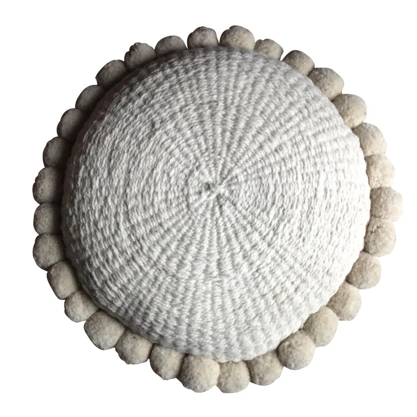 Large Bohemian Round Wool Floor Pillow With Poms Chairish