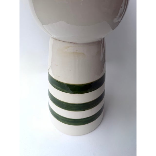 Contemporary Pair of Green and White Ceramic Stripe Side Tables. Italy For Sale - Image 11 of 12