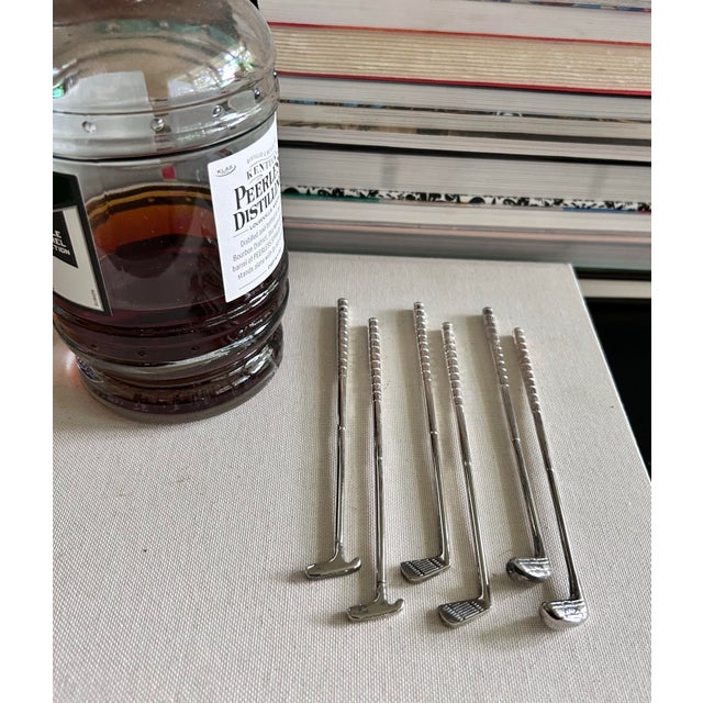 Mid-Century Modern Vintage Silverplate Golf Club Cocktail Stirs, Swizzles, Set of 6 For Sale - Image 3 of 6