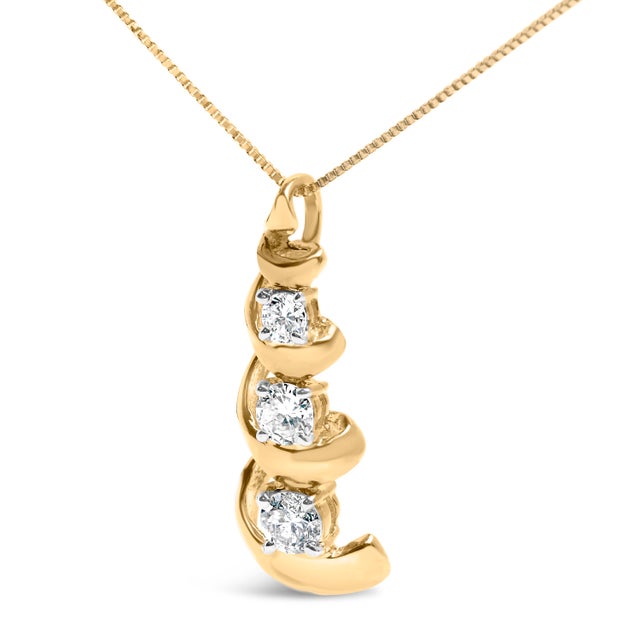 Haus of Brilliance 10k Yellow Gold 1/4 Cttw Diamond 3 Stone Swirl and Drop Pendant Necklace For Sale - Image 4 of 4