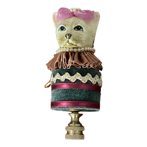 1960s Artisan Vintage Kitty Cat Figurine Lamp Finial