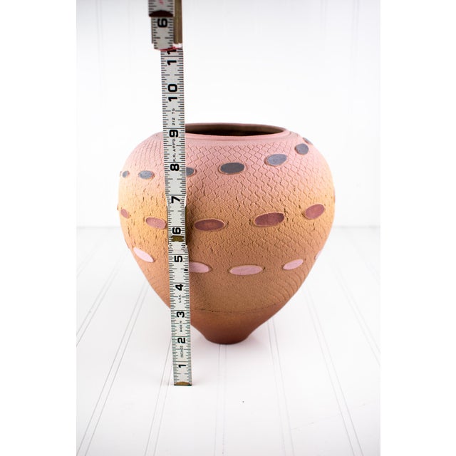 Listed Artist Jamie Fine Mid-Century Modern-Style Textured Terra Cotta Ovoid Vase For Sale - Image 11 of 13