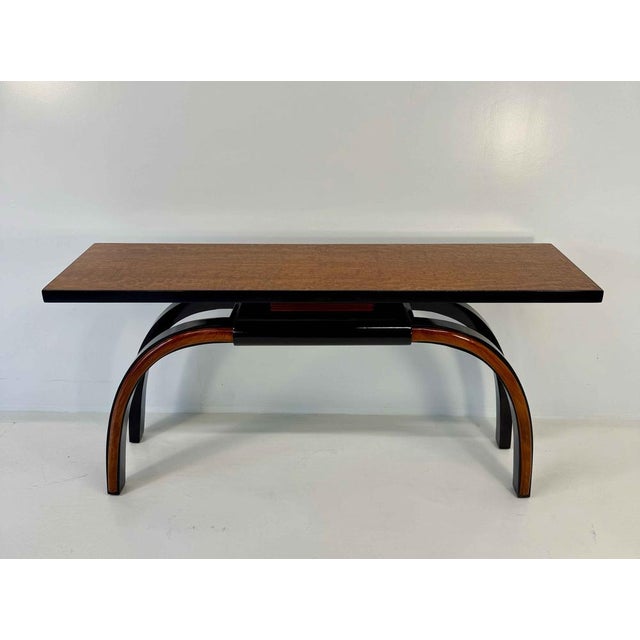 Art Deco Italian Console Table in Walnut and Maple Burl, 1940s For Sale - Image 3 of 11