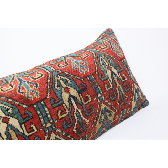 Handwoven Antique Caucasian Lumbar Pillow Cover – Tribal Design -16'' X 35'' For Sale - Image 4 of 9