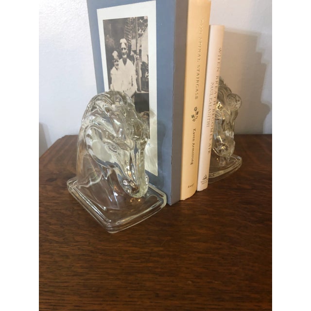 1950s Federal Glass Horse Head Equestrian Bookends - A Pair For Sale - Image 11 of 11