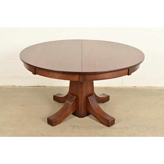 Stickley Brothers Antique Mission Oak Arts & Crafts Pedestal Extension Dining Table, Newly Refinished For Sale - Image 13 of 13