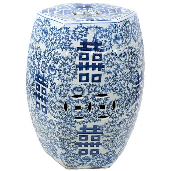 Chinoiserie Blue and White Porcelain Happiness Garden Stool For Sale - Image 4 of 6