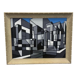 Vintage Cubist Painting Cityscape For Sale
