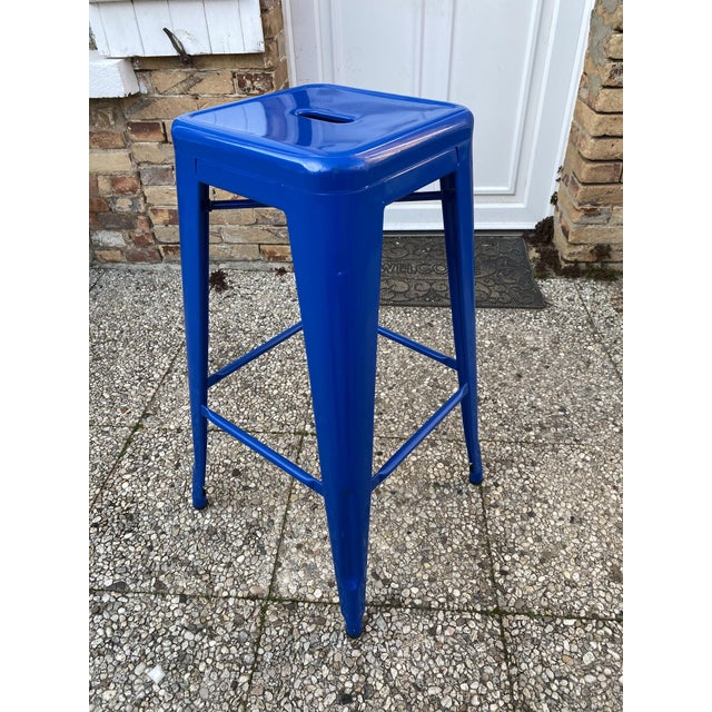 Vintage Industrial Bar Stool in Blue by Xavier Pauchard for Tolix, 2010s For Sale - Image 16 of 18