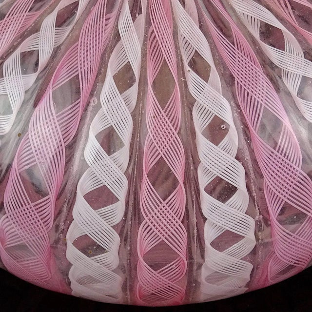 Murano Vintage Murano Fratelli Toso Pink White Swirl Ribbons Italian Art Glass Soliflore Long Neck Flower Vase For Sale - Image 4 of 6