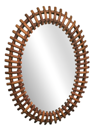 Convex Oval Bamboo Mirror by Olaf Von Bohr for Bonacina, 1960s