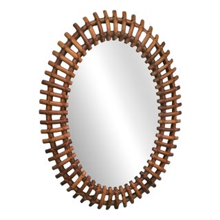Convex Oval Rattan Mirror by Olaf Von Bohr for BBB Bonacina, 1960s For Sale