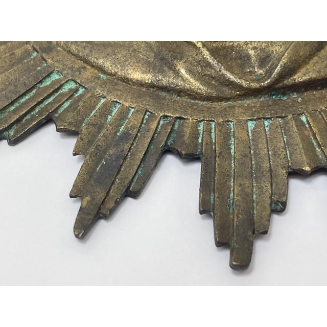 French Convent Late 19th Century Brass Haloed Christ Blessing Sunburst Plaque For Sale - Image 6 of 12