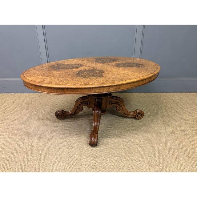 Large Victorian Burr Walnut Coffee Table, 1875 For Sale - Image 10 of 15