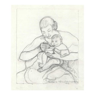 1953 Lawrence Wilbur Mother and Child Drawing For Sale