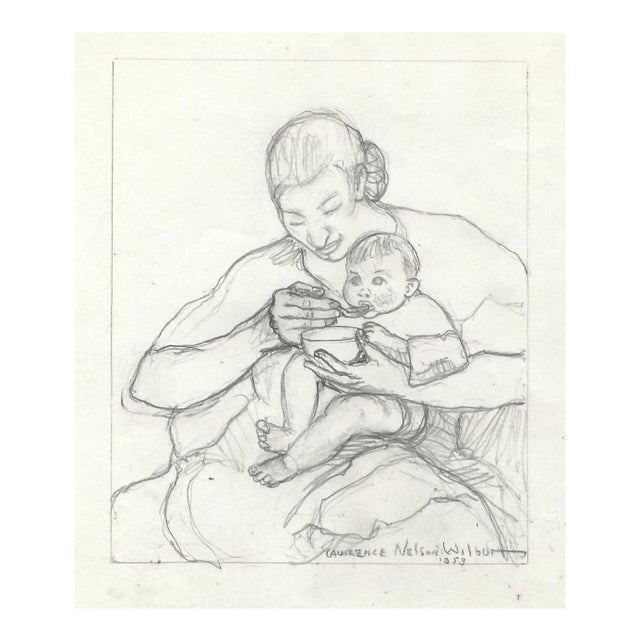 1953 Lawrence Wilbur Mother and Child Drawing For Sale