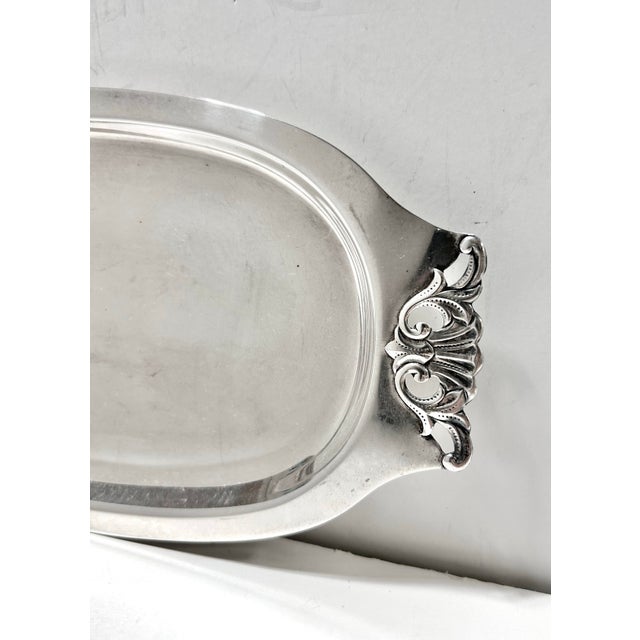 Vintage English Regency Silverplate Tray – Oval Bar Cart Serving Tray, Classic Entertaining or Vanity Decor For Sale - Image 4 of 7