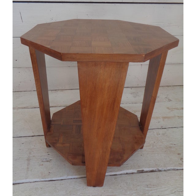 Art Deco Octagonal Walnut Coffee Table with Checkered Top, 1940s For Sale - Image 11 of 11