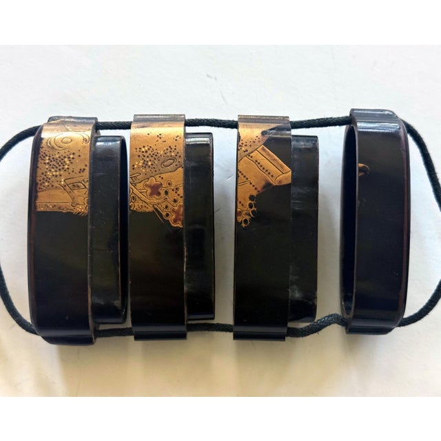 19th Century Japanese Lacquer Inro with Gold Maki-e and Carved Wood Netsuke Meiji Period For Sale - Image 5 of 11