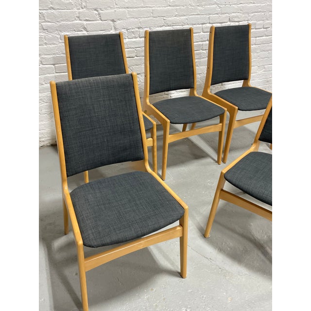 Charcoal Danish Mid Century Modern Dining Chairs, Set of 6, Beech Wood Frames With Charcoal Upholstery, Scandinavian Modern Dining Chairs, C. 1960s For Sale - Image 8 of 17