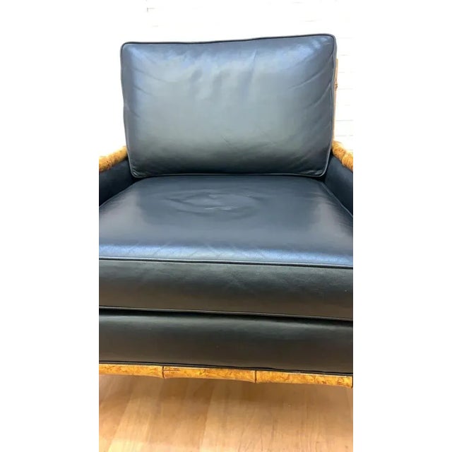 Black Vintage Interior Crafts Cane, Faux Bamboo and Black Leather Lounge Chair For Sale - Image 8 of 11