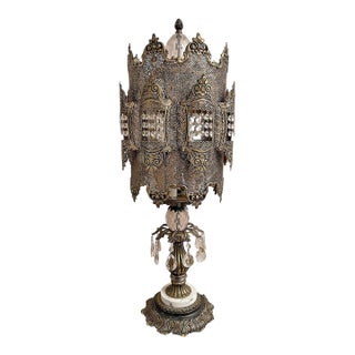 Vintage Hollywood Regency Filigree Crystal Table Lamp For Sale