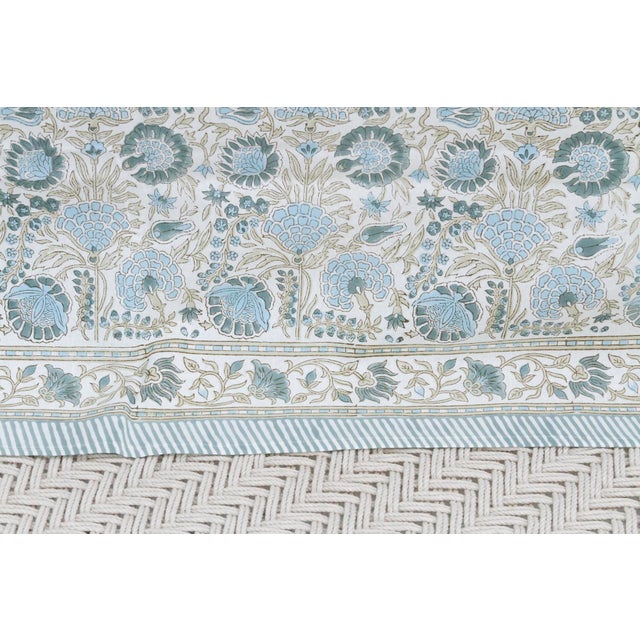 Coastal Breeze Bloom, Hand Blockprint Cotton Coverlet For Sale - Image 4 of 6